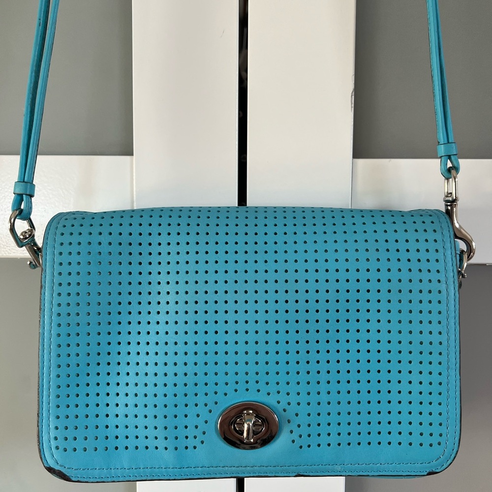 Coach Legacy Perforated Leather Penelope Crossbody Purse Bag Robin Blue